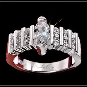 925 MARQUISE SIMULATED DIAMOND PEAR PAVE WIDE BAND COCKTAIL RING